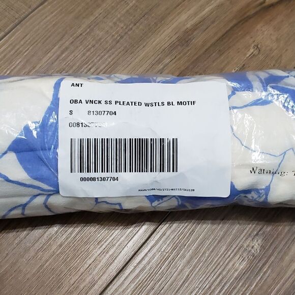 Anthropologie V-Neck Ruffle-Sleeve Pleated Dress In Blue Motif Size Small NWT - Picture 10 of 11